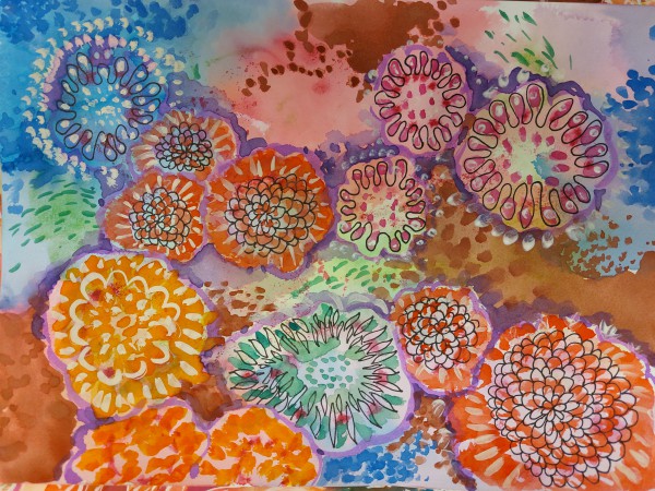 Koralen en onderwaterwereld in inkt en aquarel